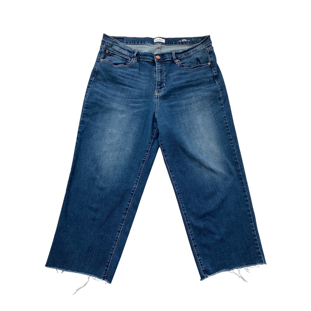 Nicole Miller New York Soho High Rise Wide Leg Jeans Blue Raw Hem Womens Size 16